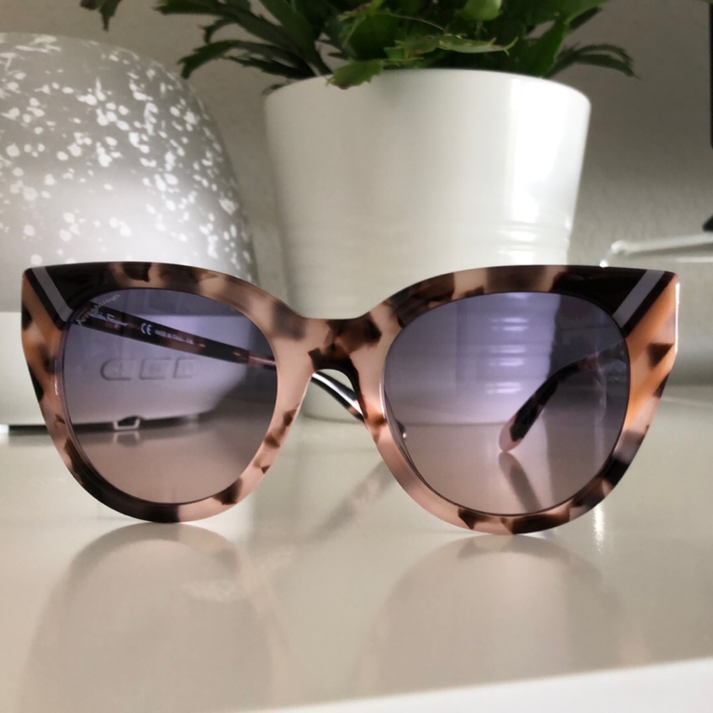 Ferragamo Tortoise Shell Cat-Eye Sunglasses with Case